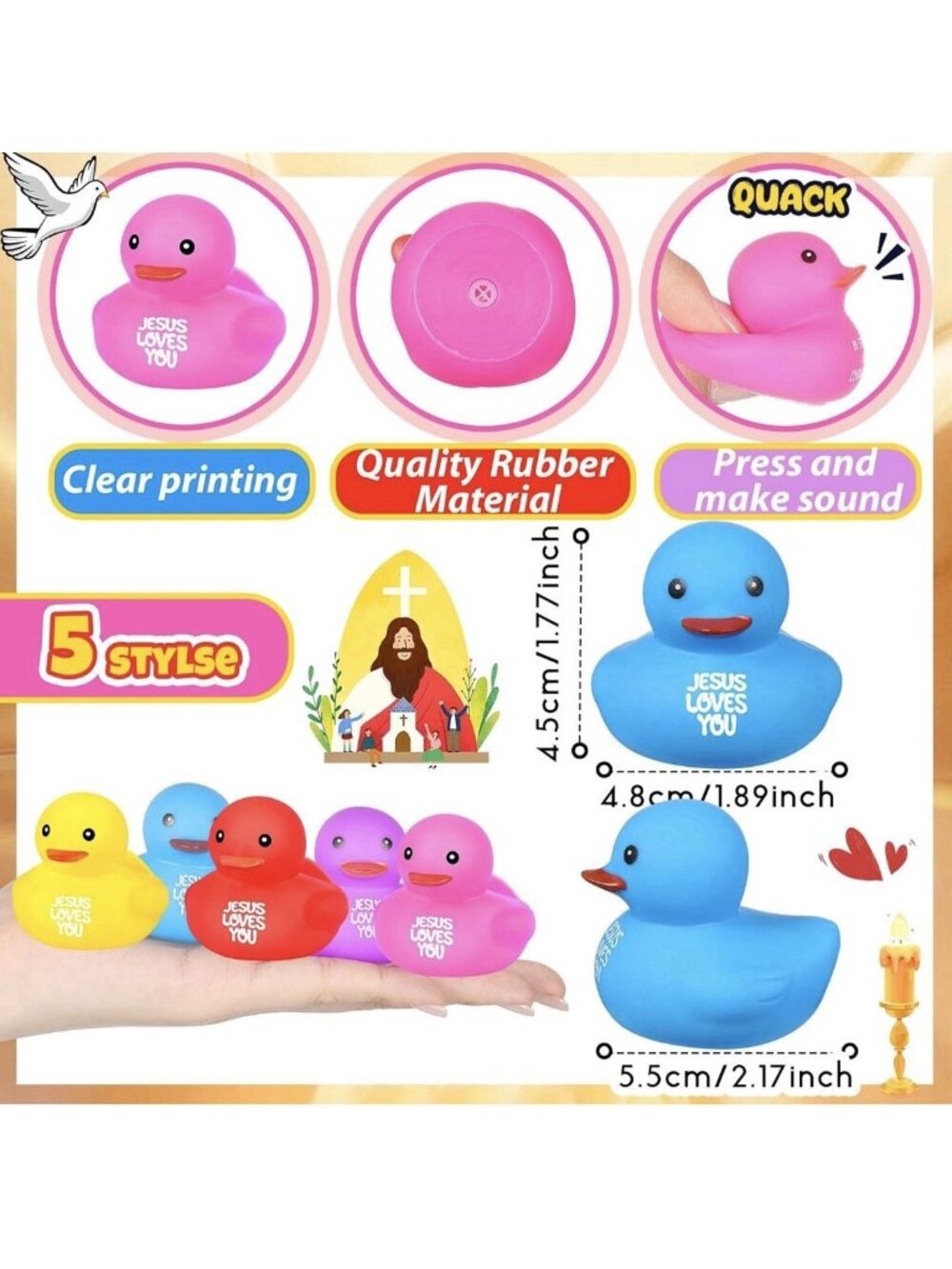 Deekin 50 Pcs Jesus Loves You Rubber Ducks Party Favors Gifts - Picture 2 of 4